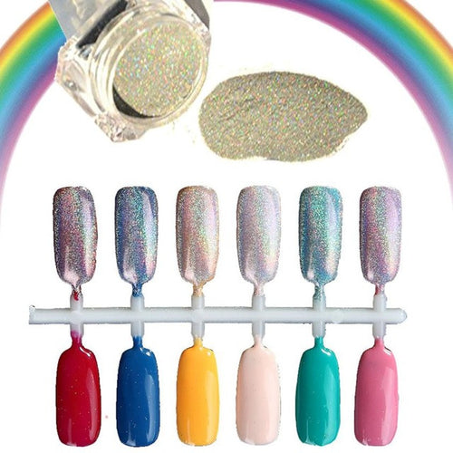 1.5g/Box Rainbow Holographic Nail Powder Laser Chrome Nail Glitter Powder Material Hologram Silver Color Anne