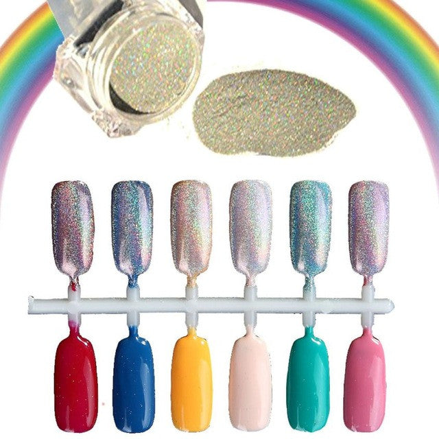 1.5g/Box Rainbow Holographic Nail Powder Laser Chrome Nail Glitter Powder Material Hologram Silver Color Anne