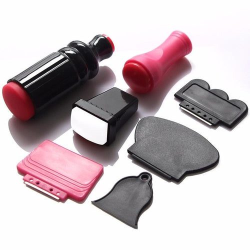1 Set of XL Large Small Scraper Nail Art Stamping Plate & Double Ended Stamper Image Tool plastic and silicone Material template