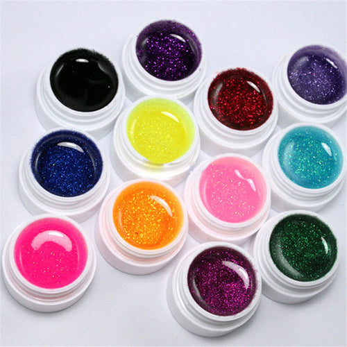 12 Color Glitter UV Gel Builder False Tips Acrylic Nail Art Polish Kit Set Suitable for professional use or home use Anne
