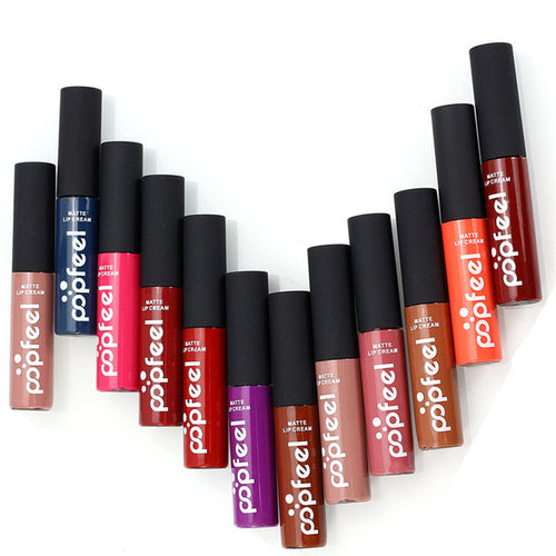 12 Colors Set popfeel Women Makeup Matte Lipstick Lip Gloss Pencil Beauty Long Lasting Hot