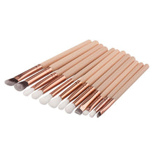 12Pcs Cosmetic Eyebrow Eyeshadow Brush Makeup Brush Sets Kits Tools wooden handle + aluminum tube + wool + nylon fiber Material