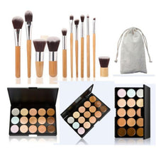 15 Colors Face Concealer Camouflage Cream Contour Palette +11pcs makeup brushes Set Bamboo Powder Blending Brush Cosmetic tools