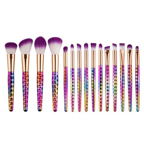 15PCS Rose gold pro Makeup Brushes Set rainbow hair Eyebrow Blush Cosmetic Foundation Eyshadow Blusher Powder Blending Brush Kit