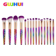 15PCS Rose gold pro Makeup Brushes Set rainbow hair Eyebrow Blush Cosmetic Foundation Eyshadow Blusher Powder Blending Brush Kit