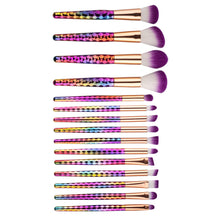 15PCS Rose gold pro Makeup Brushes Set rainbow hair Eyebrow Blush Cosmetic Foundation Eyshadow Blusher Powder Blending Brush Kit