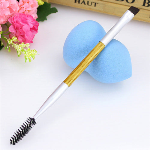1pcs Double Sided Ended Eyebrow Makeup Bamboo Handle Brushes + Eyebrow Comb Eyelash Brush Forward Freeshipping