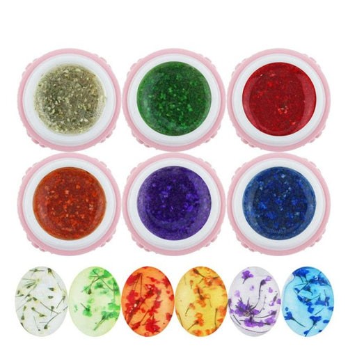 2016 HOT New Arrival 10ml 6pcs Dried Flowers Pattern Nail Art UV LED Soak Off Gel Polish Set Manicure Salon Anne