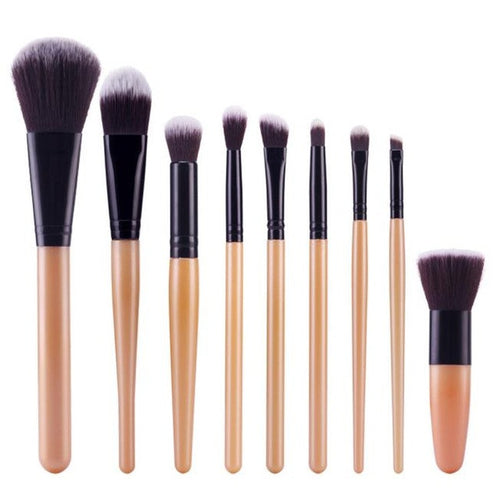 2016 Hot Sale 9Pcs Cosmetic Brush Makeup Brush Sets Kits Tools wool fiber + aluminum + wooden handle Material Anne