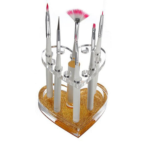 2016 Hot Sale Makeup Nail 12 Holes Acrylic Gel Brush Pen Holder Heart Gold Rest Stand Display Brushes eyebrow pencil pen stand