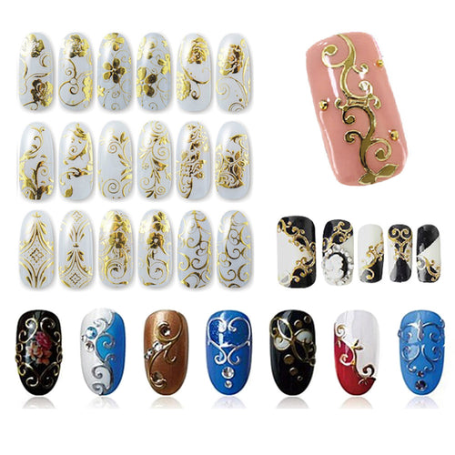 2016 NEW Fashion108Pcs Nail Art Stickers Woman DIY Decoration Tools 3D Silver/Gold Decals Stamping pegatinas nail free shipping