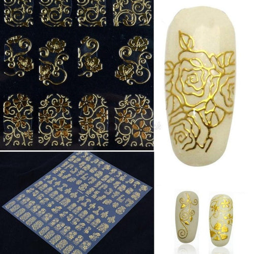 2016 Quality Guarantee 23*19cm Each with 108 nail stickers Nail Sticker Metal Retro Hollow Totem Gold Silver Nail Sticker Anne