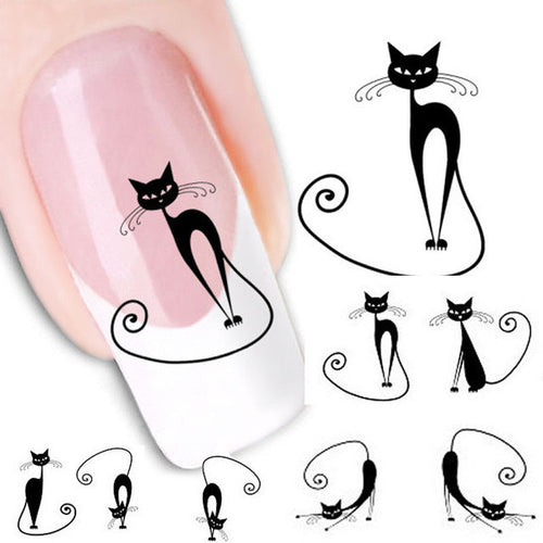 2016 new fashion Stickers & Decals Cat Water Transfer Slide Decal Sticker Nail Art Tips To Decor women girl free shipping