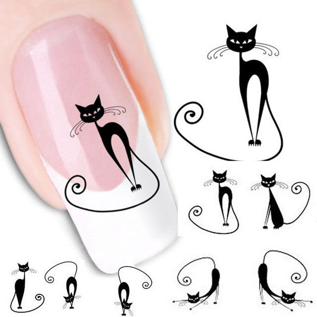 2016 new fashion Stickers & Decals Cat Water Transfer Slide Decal Sticker Nail Art Tips To Decor women girl free shipping