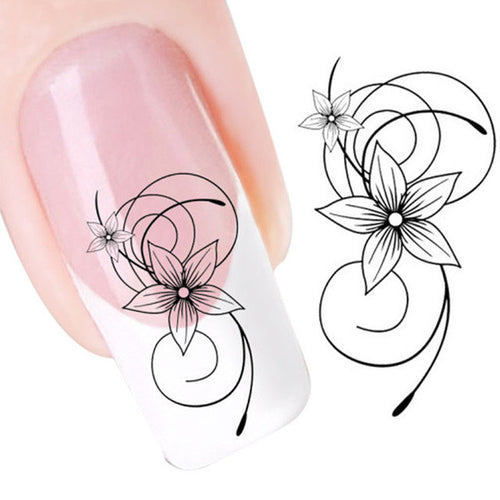 2016 new fashion Stickers & Decals DIY Black Flower Water Transfer Slide Decal Sticker Nail Art Tips To Decoration free shipping