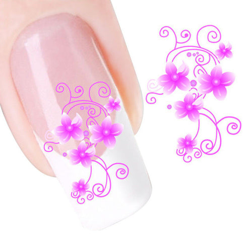 2016 new fashion Stickers & Decals DIY Pink Flower Water Transfer Slide Decal Sticker Nail Art Tips To Decoration free shipping