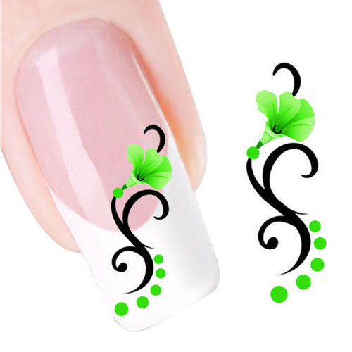 2016 new fashion Stickers & Decals Green Morning Glory Flowers Design Nail Tip Art Water Transfers Decal Sticker free shipping
