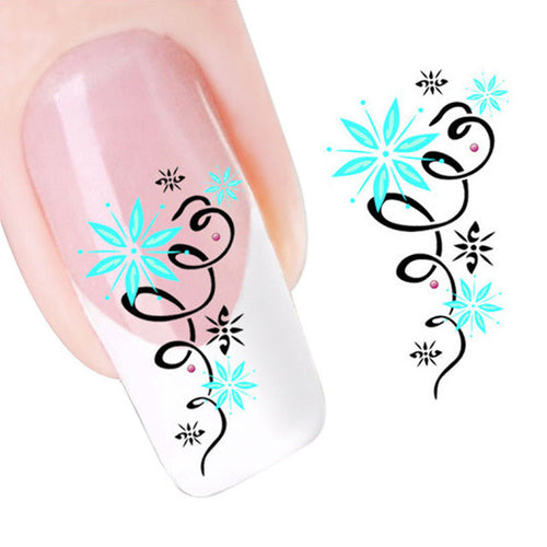 2016 new fashion Stickers & Decals Green Star Flowers Design Nail Tip Art Water Transfers Decal Sticker free shipping