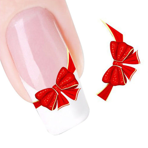 2016 new fashion Stickers & Decals Red Bows Design Nail Tip Art Water Transfers Decal Sticker free shipping