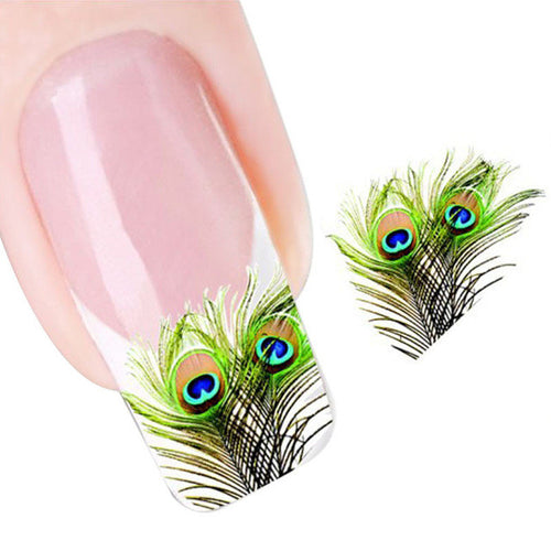 2016 new fashion Stickers & Decals women girl ladies Peacock Feather Nail Tip Art Water Transfers Decal Sticker free shipping