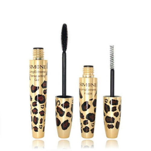 2016 new style 2PCS / set SIMONE New Leopard 3D Natural Fiber Combination Waterproof Mascara Lengthening Anne