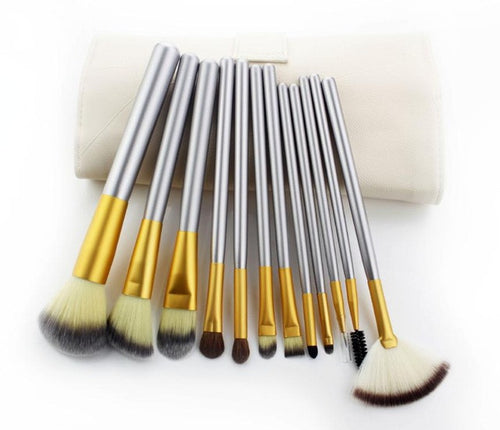 2017 Hot Sale 12pcs Makeup Brushes set Fondation Eyeshadow Cosmetic Tool with Leather soft makeup brush set Anne