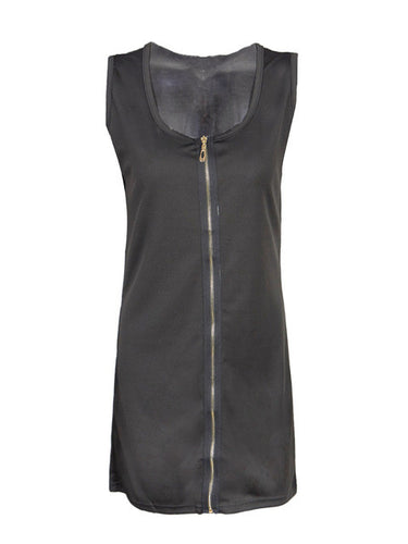 2017 Summer Dress Casual Women Dress Sleeveless Dress Women Micro-elastic Front Zipper Design Sheath Mini Dress Pure Color
