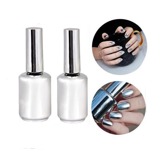 2PCS 15ML Metallic Mirror Effect Nail Polish Metal Silver Varnish &15ML Top Coat Gives your nails the look of polished metal