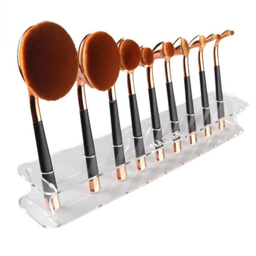 33.5*5.6*0.4cm 9 Hole Microscler Makeup Brush Holder Drying Rack Organizer Cosmetic Shelf Tool sturdy clear acrylic Anne