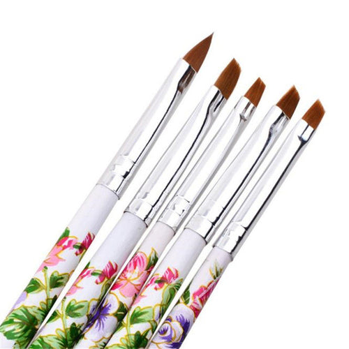 5pcs UV Gel Acrylic Nail Art Brush Painting Pen Set Nail Design Manicure Tool Wood Nylon Hair material Anne