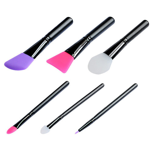 6pcs Professional Wooden Handle Facial Face Mud Mask Mixing Brush Cosmetic Silica gel Makeup Brush Kit