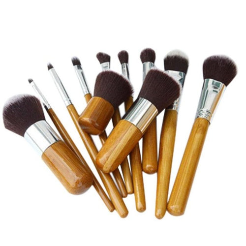 Adult 11pcs Bamboo Brush Linen Bag Beauty Tools brush professional soft cosmetic make up brush Anne