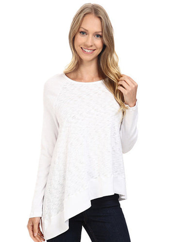 Angled Hem Crew Neckline White Knitted Cotton Top Women'S 2016 Loose Blouse Women Tops And Blouses 2016 Fashion