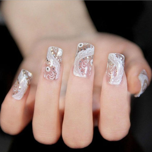As picture show Color Lace Diamond Flower Stickers Nail Art Tips The sticker bring back glue directly on the nail can not need