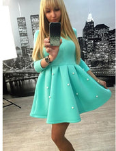 Autumn Pearl Princess Dress for Women Three Quarter Sleeve Casual Ladies Pleated Skater Dress Black Mint Green Vestidos