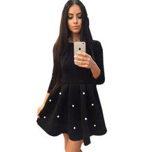 Autumn Pearl Princess Dress for Women Three Quarter Sleeve Casual Ladies Pleated Skater Dress Black Mint Green Vestidos