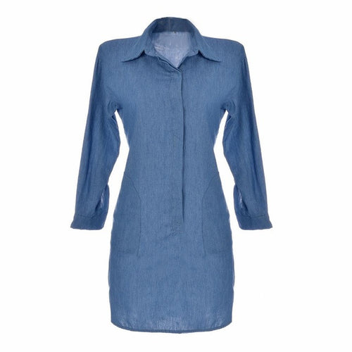 Autumn Plus Size Casual Women Dress Long Sleeve Blue Denim Dress Summer Shirt Dress Vestidos Robe Femme