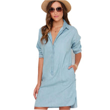 Autumn Plus Size Casual Women Dress Long Sleeve Blue Denim Dress Summer Shirt Dress Vestidos Robe Femme