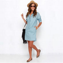 Autumn Plus Size Casual Women Dress Long Sleeve Blue Denim Dress Summer Shirt Dress Vestidos Robe Femme