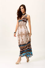 Back Crochet Flower Pattern Boho Tribal Print Floral Striped Bohemian Summer Longuette For Vacation Women Long Maxi Dress Beach