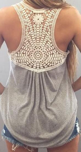 Back Crochet Lace Floral Pattern Grey Tank Top Women Vest Casual Summer Fitness Hollow out Girl 2016 Fashion Women Shirt Tank