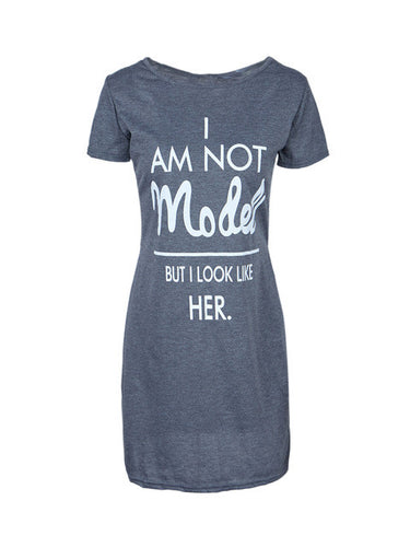 Back Hollow Out I Am Not Model Letter Print Grey Cotton Dress Summer Girl 2016 Casual Fashion Dress Bodycon Fashion High Quality