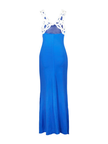Back Hollow Out Open Back Long Maxi Dress Fashion Casual Beach Elegant Dress Blue Women Dresses Lady Dresses 2017