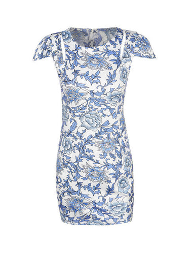 Back Hollow White Floral Print Bodycon Women Summer Casual Dress Short Mini Girl Dress Party Fashion 2017 Women New Arrival