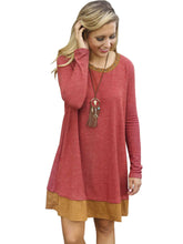 Back Lace Up Patchwork Long Sleeve Loose Shift Dress Boho Women Casual Autumn Dress Bohemian Style Dress 2016 New Arrival