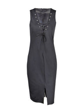 Back Zipper Front Lace Up Front Slit Split Bodycon Pencil Sleeveless Summer Club Dress Party Knee Length Ladies Women Clothing