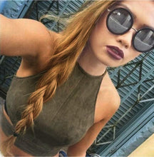 Back Zipper Suede Halter Crop Top Short Top Cropped Fake Leather Short Bustier Top Spaghetti Strap Top Vest Sleeveless Tank 2016