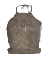 Back Zipper Suede Halter Crop Top Short Top Cropped Fake Leather Short Bustier Top Spaghetti Strap Top Vest Sleeveless Tank 2016