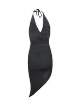 Backless Halter Wrap Spaghetti Strap High Side Slit Sexy Women Dress With Belt Bowknot Asymmetrical 2016 Fashion Party Club