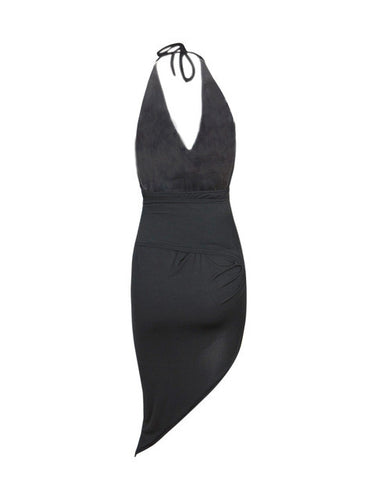 Backless Halter Wrap Spaghetti Strap High Side Slit Sexy Women Dress With Belt Bowknot Asymmetrical 2016 Fashion Party Club